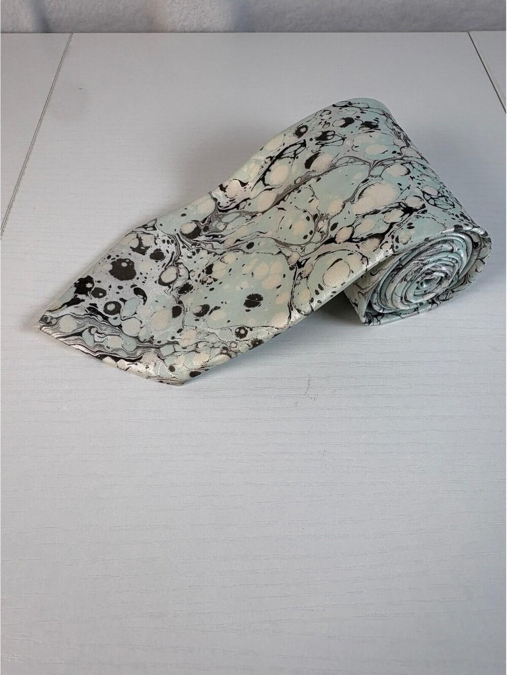 Bursa Olgunlasma Enstitusu Ebru Turkish Marbled Silk Tie Mint Green Artisan Art